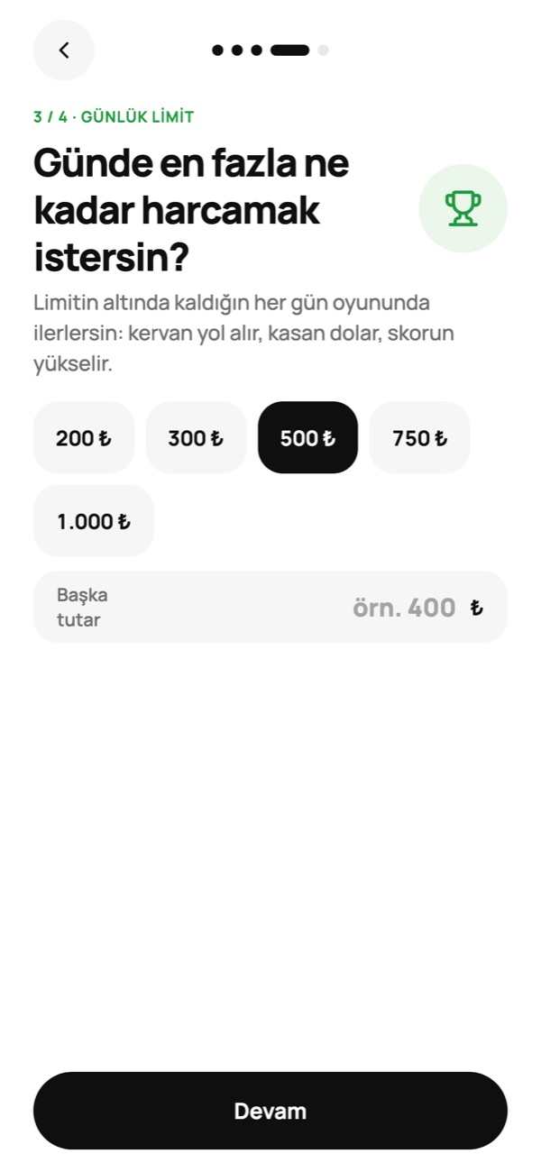 Günlük limit seçimi