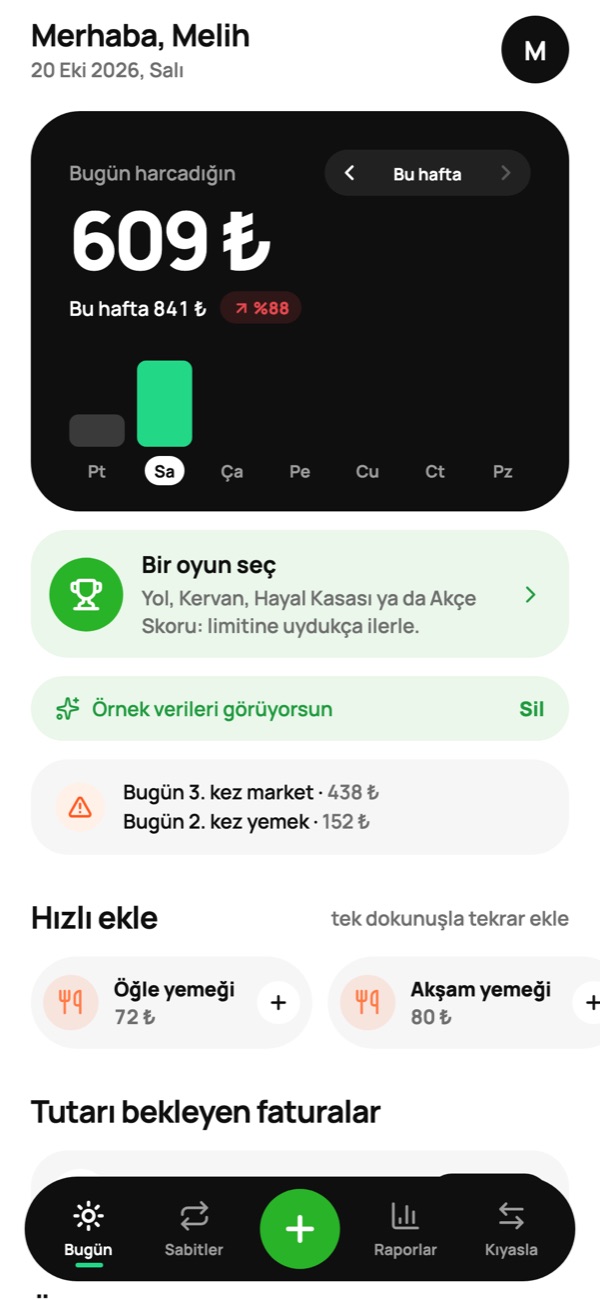 Akçe Bugün ekranı