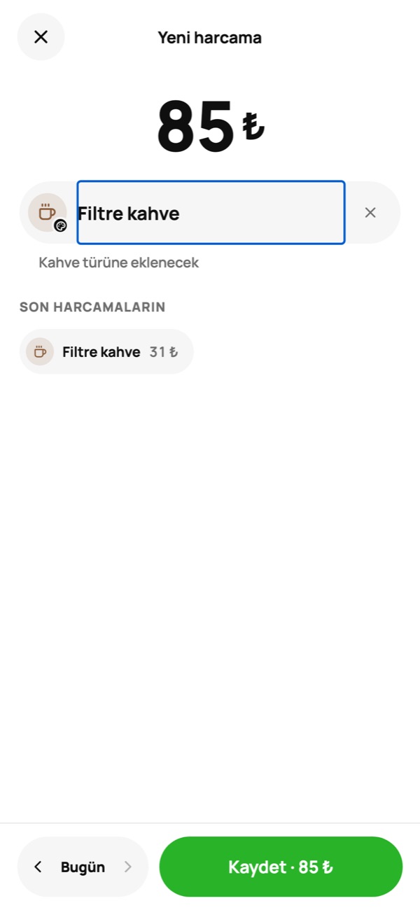 Yeni harcama ekranı