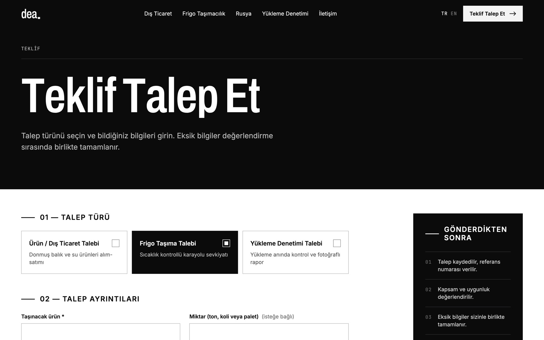 Teklif talep formu