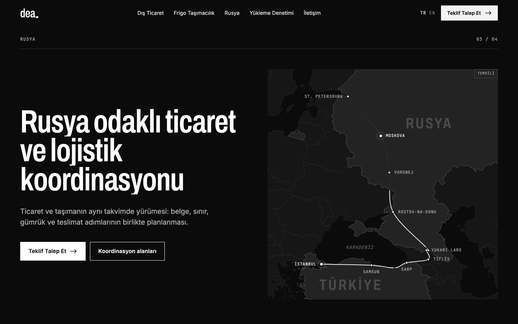 Rusya sayfası ve rota haritası