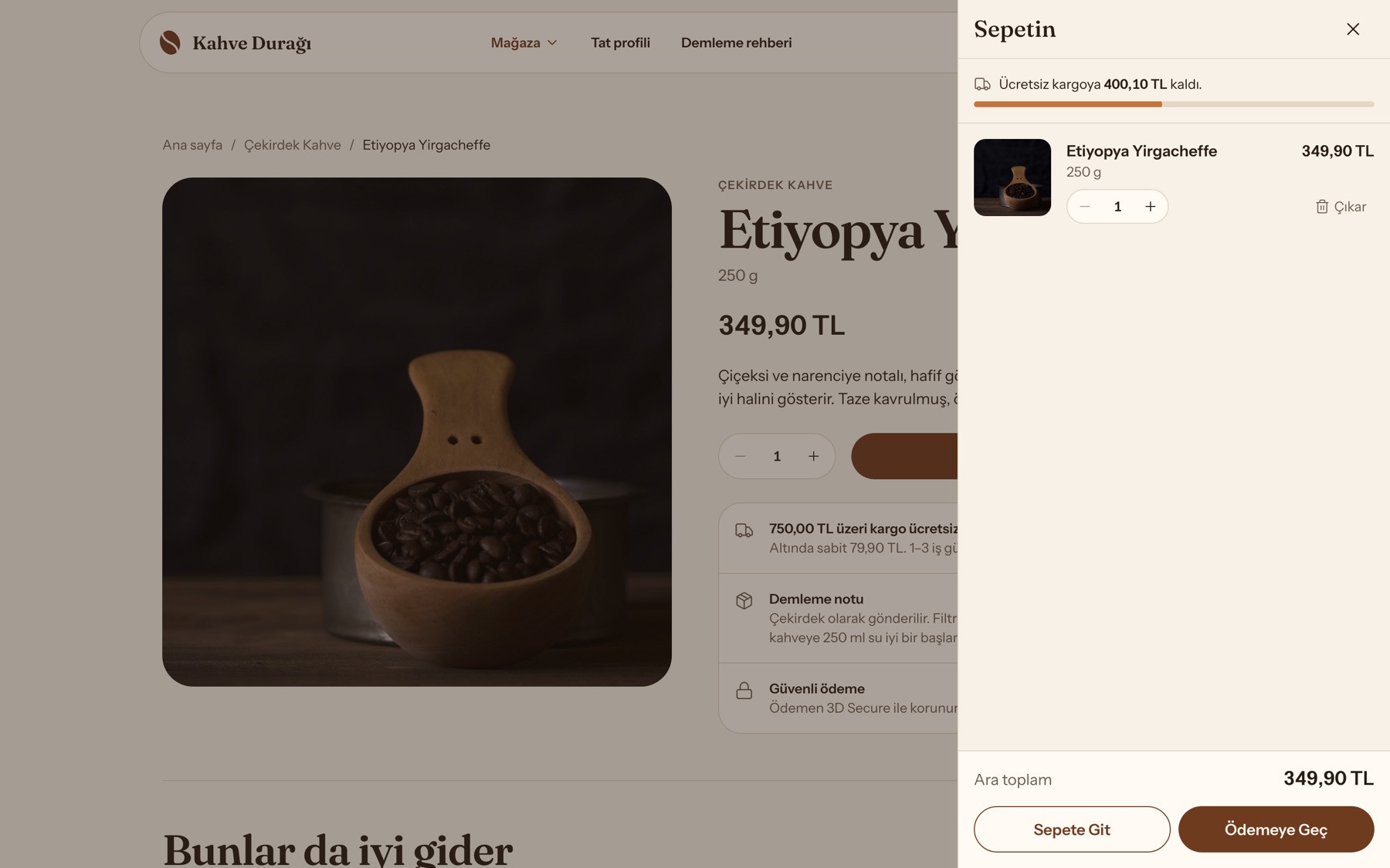 Sepet çekmecesi ve ücretsiz kargo çubuğu